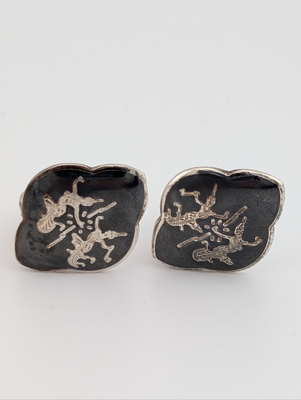 Vintage Sterling Siam Clip On Earrings - 925 Silver Estate Jewelry